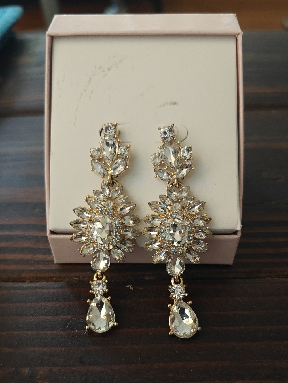 Crystal Teardrop Gold Drop Earrings - Brand AA22 6772